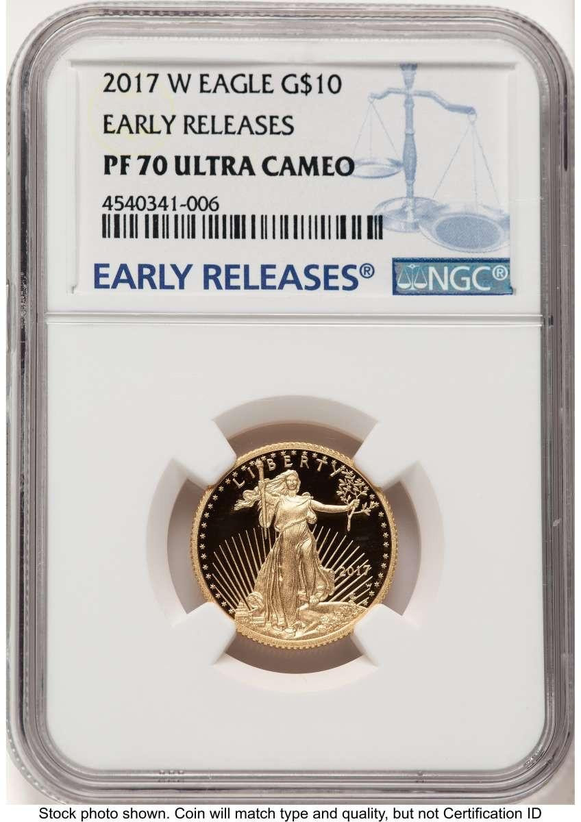 Bullionshark 2017-W $10 Proof 1/4 oz American Gold Eagle Coin NGC PF70 UCAM - First Strike - HAT783440014 