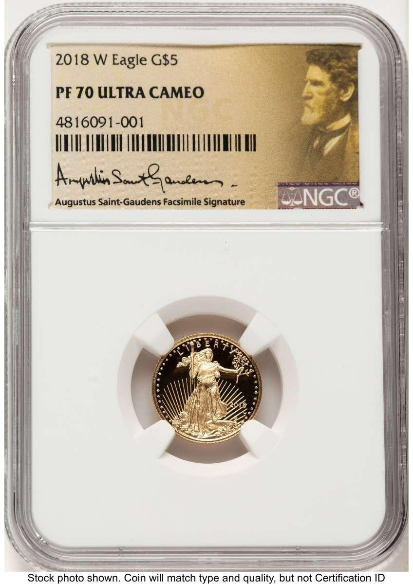 Bullionshark 2018-W G$5 Proof 1/10 oz American Gold Eagle Coin NGC PF70 UCAM - HAT783440015 