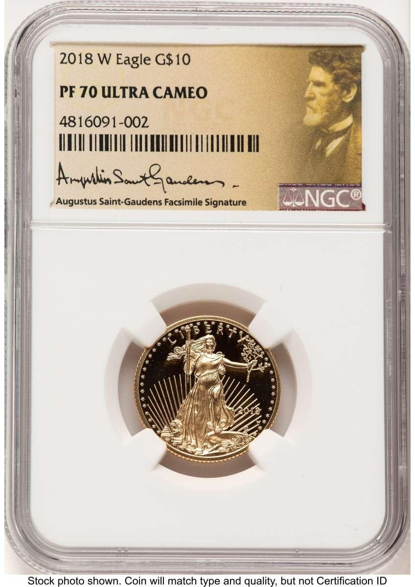 Bullionshark 2018-W G$10 Proof 1/4 oz American Gold Eagle Coin NGC PF70 UCAM - HAT783440012 