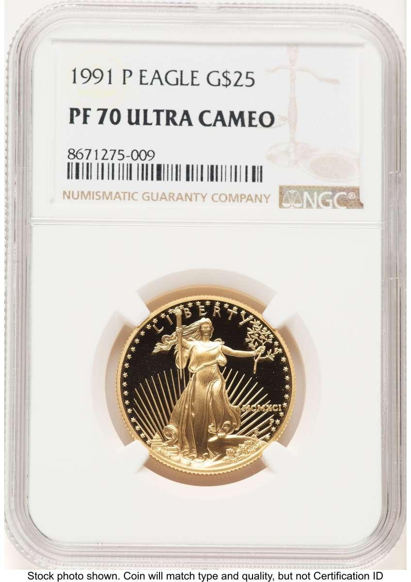 Bullionshark 1991-P $25 Proof 1/2 oz American Gold Eagle Coin NGC PF70 UCAM - HAT522240323 