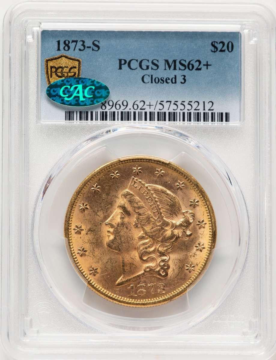 Bullionshark 1873-S $20 Liberty Gold Double Eagle PCGS MS62  CAC +  Closed 3 - HAT782214059 