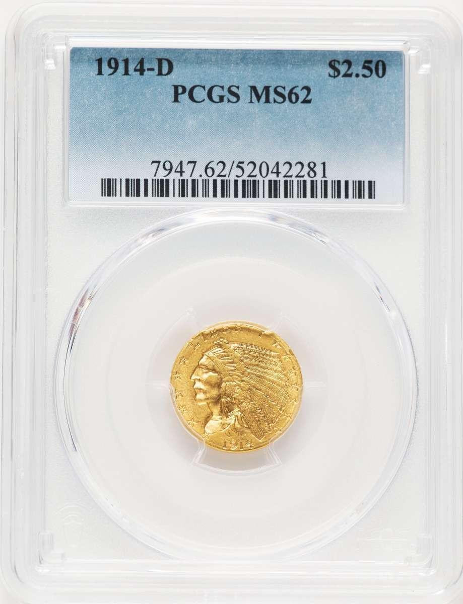 Bullionshark 1914-D $2.5 Indian Gold Quarter Eagle Coin PCGS MS62 - HAT522502005 