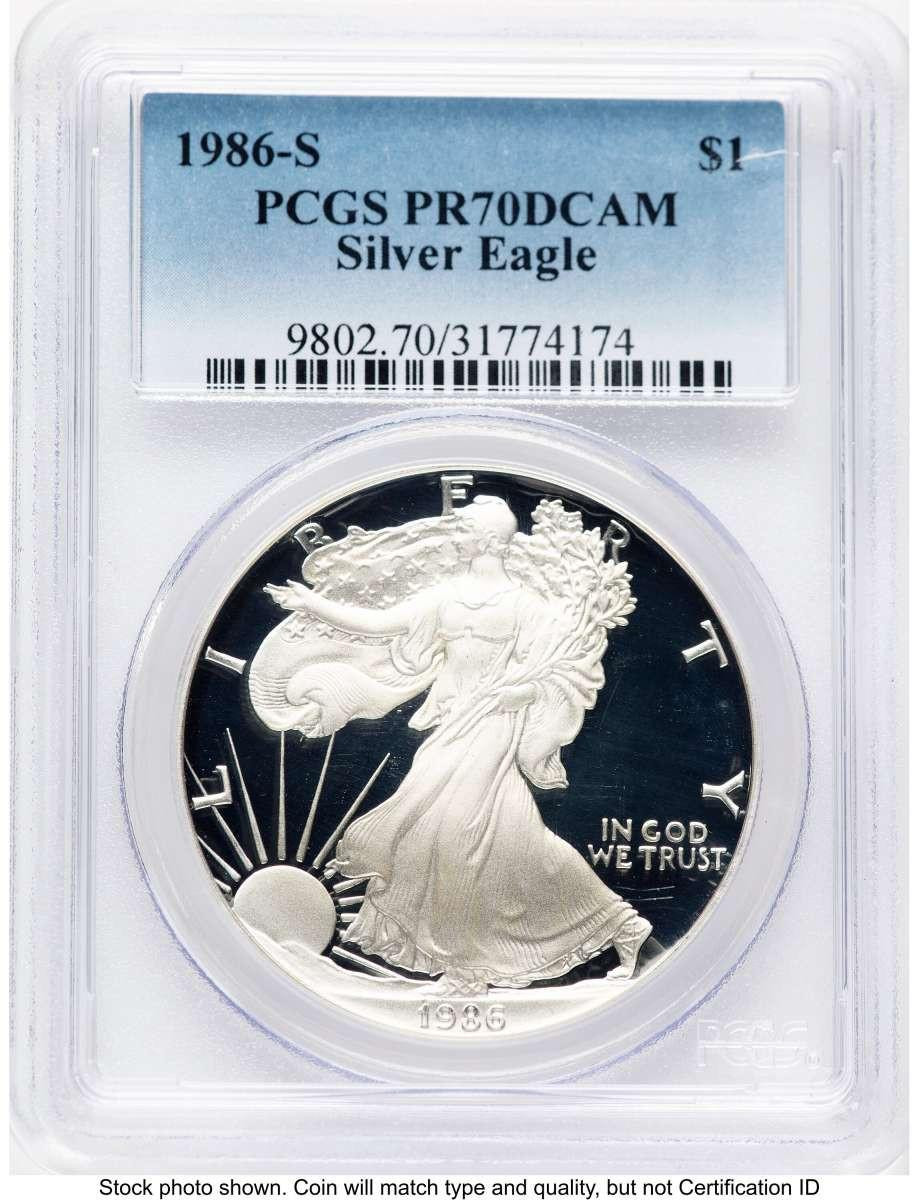 Bullionshark 1986-S S$1 Proof American Silver Eagle Coin PCGS PR70 DCAM - HAT763966018 