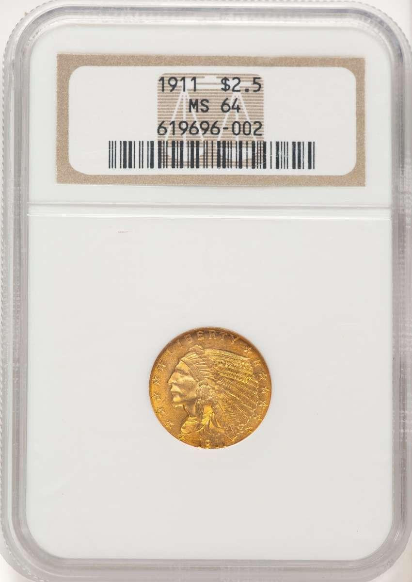 Bullionshark 1911 $2.5 Indian Gold Quarter Eagle Coin NGC MS64 - HAT781583007 