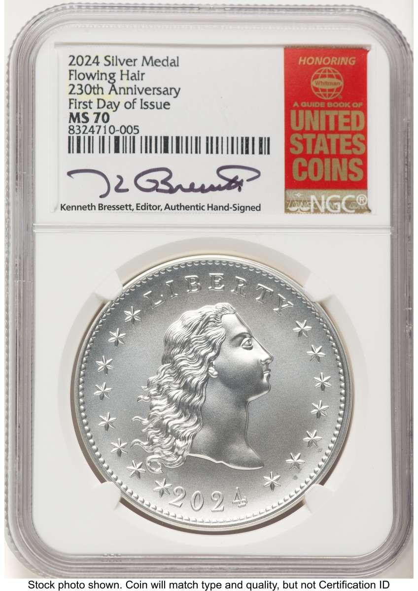 Bullionshark 2024 Medal Modern Commemorative Coin NGC MS70   Flowing Hair - Silver - 230th Anniversary - First Day of Issue - HAT773188069 