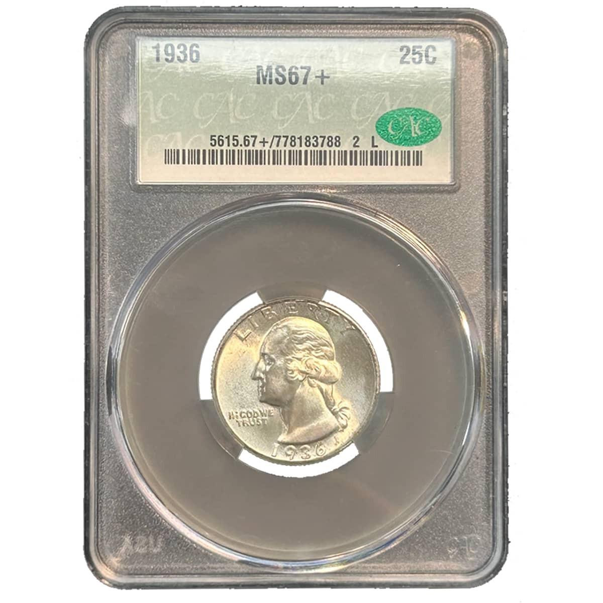  1936 Washington Quarter CACG MS67+ 