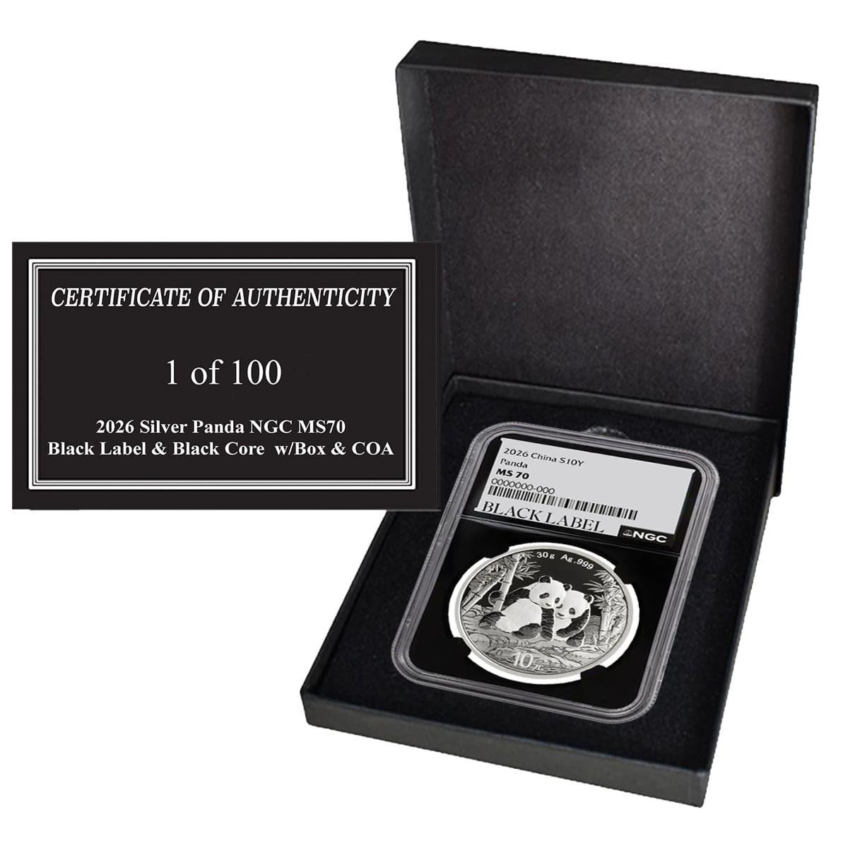  2026 Silver Panda NGC MS70 Black Label & Black Core 1 of 100 w/Box & CoA 