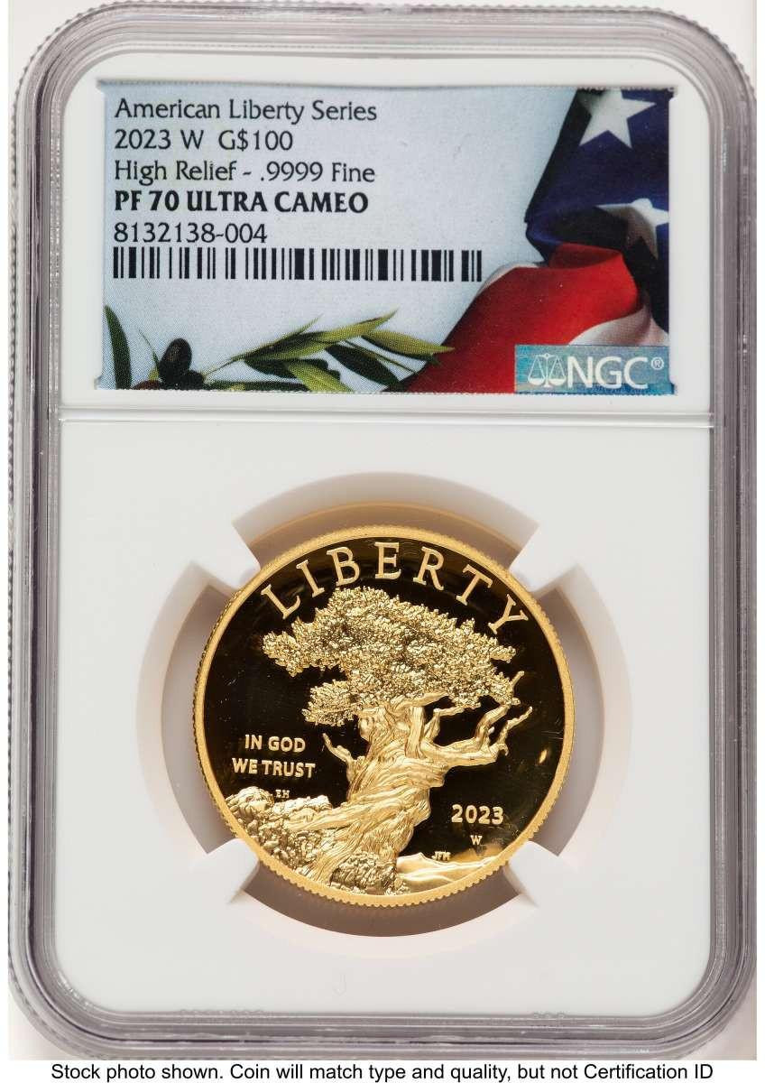 Bullionshark 2023-W $100 Gold High Relief Coin NGC MS70 UCAM    American Liberty - HAT785198001 