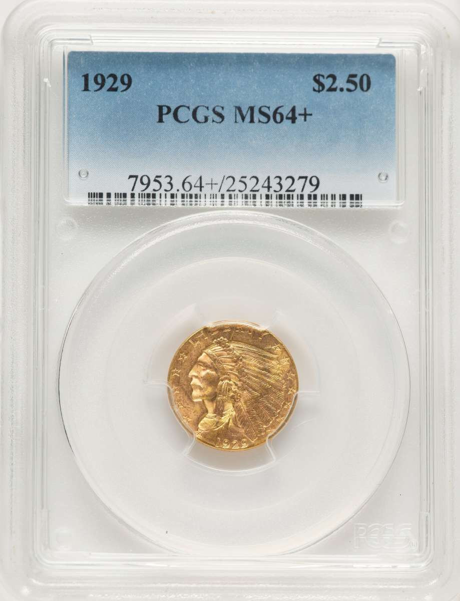 1929 $2.5 Indian Gold Quarter Eagle Coin PCGS MS64  + coin front image