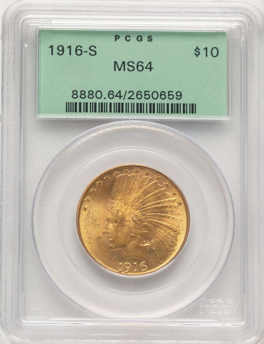 1916-S $10 Indian Gold Eagle Coin PCGS MS64 coin front image