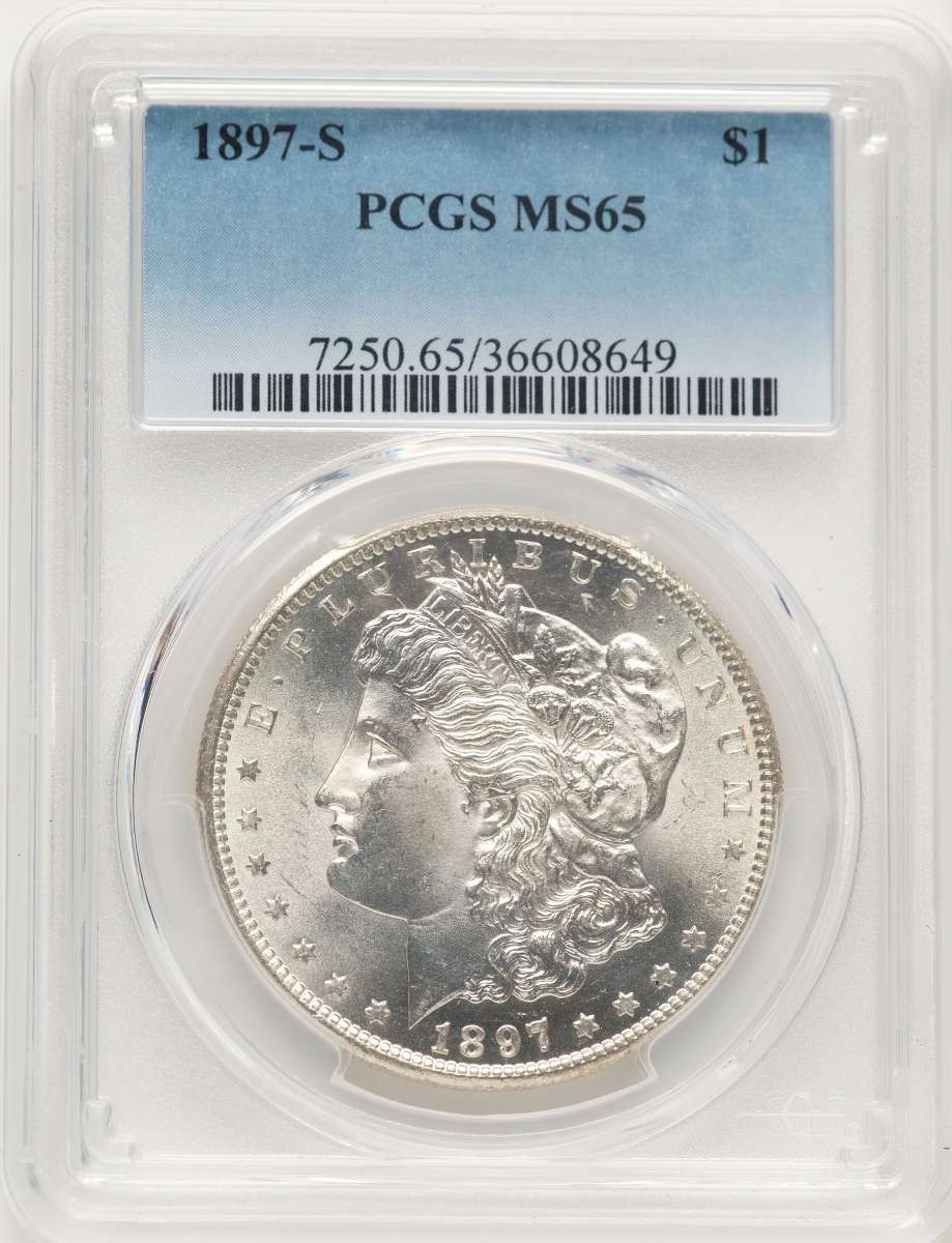 1897-S S$1 Morgan Silver Dollar Coin PCGS MS65 coin front image