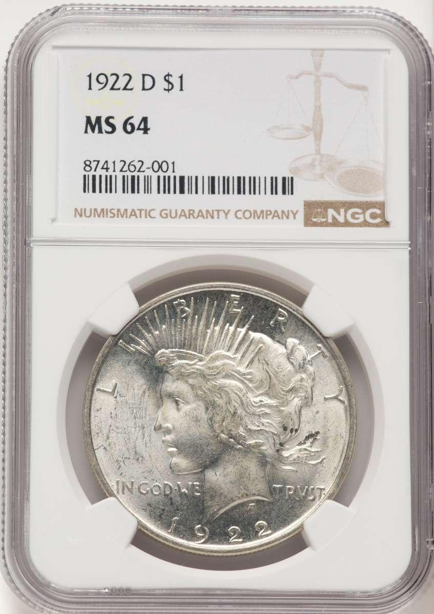 Bullionshark 1922-D S$1 Peace Silver Dollar Coin NGC MS64 - HAT522896126 