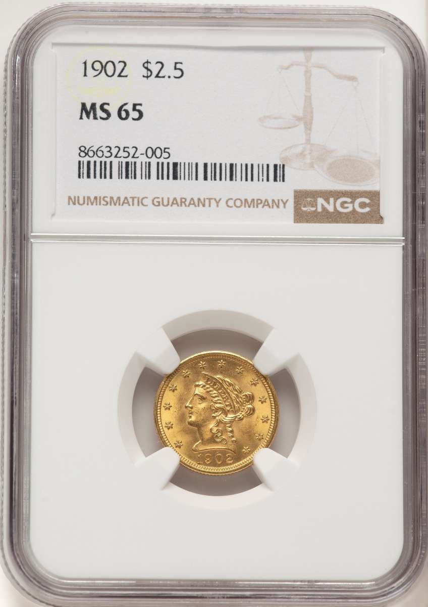 1902 $2.5 Liberty Gold Quarter Eagle Coin NGC MS65 coin front image