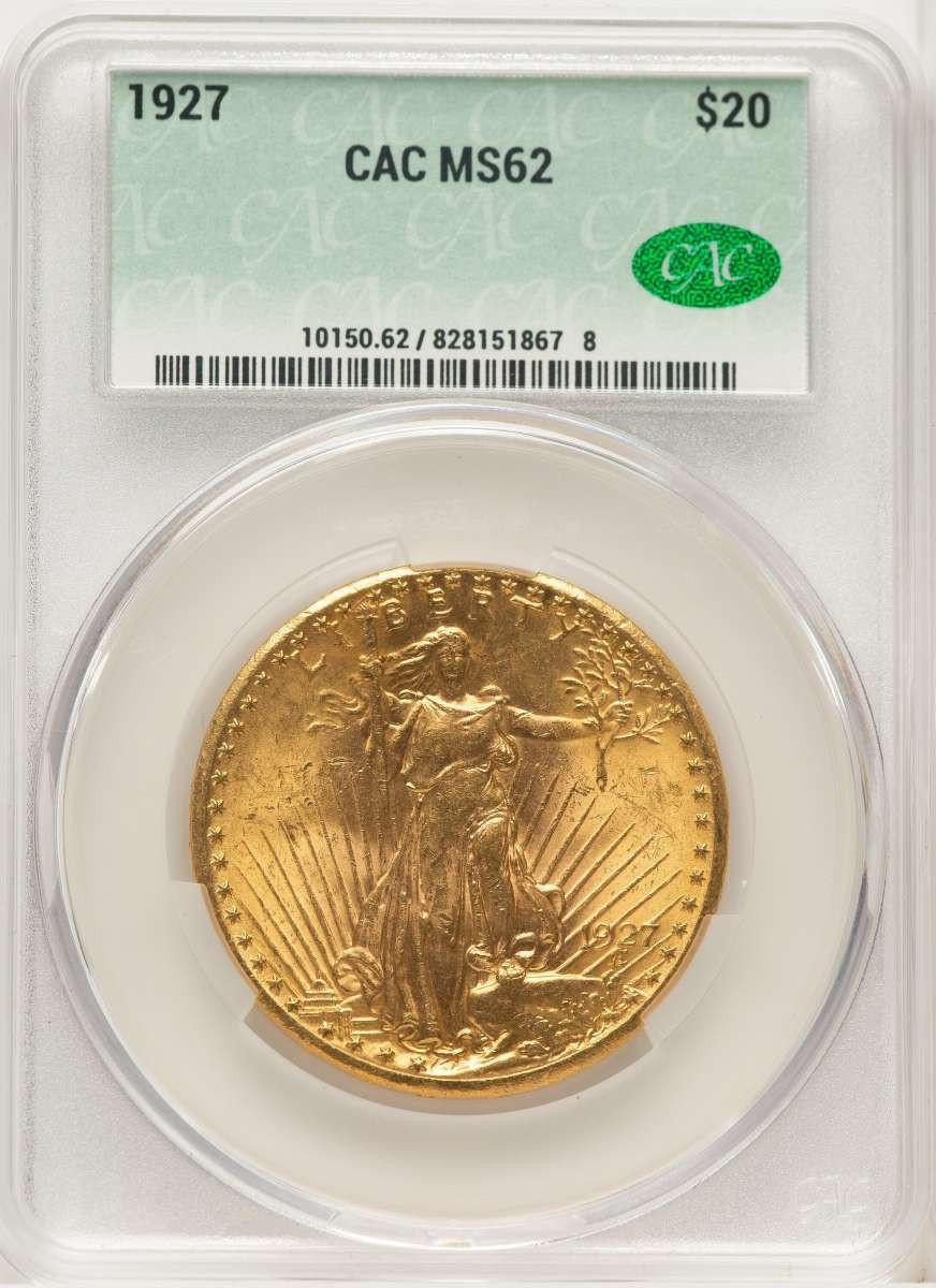 Bullionshark 1927 $20 Saint Gaudens Double Eagle CACG MS62  CAC - HAT782425015 