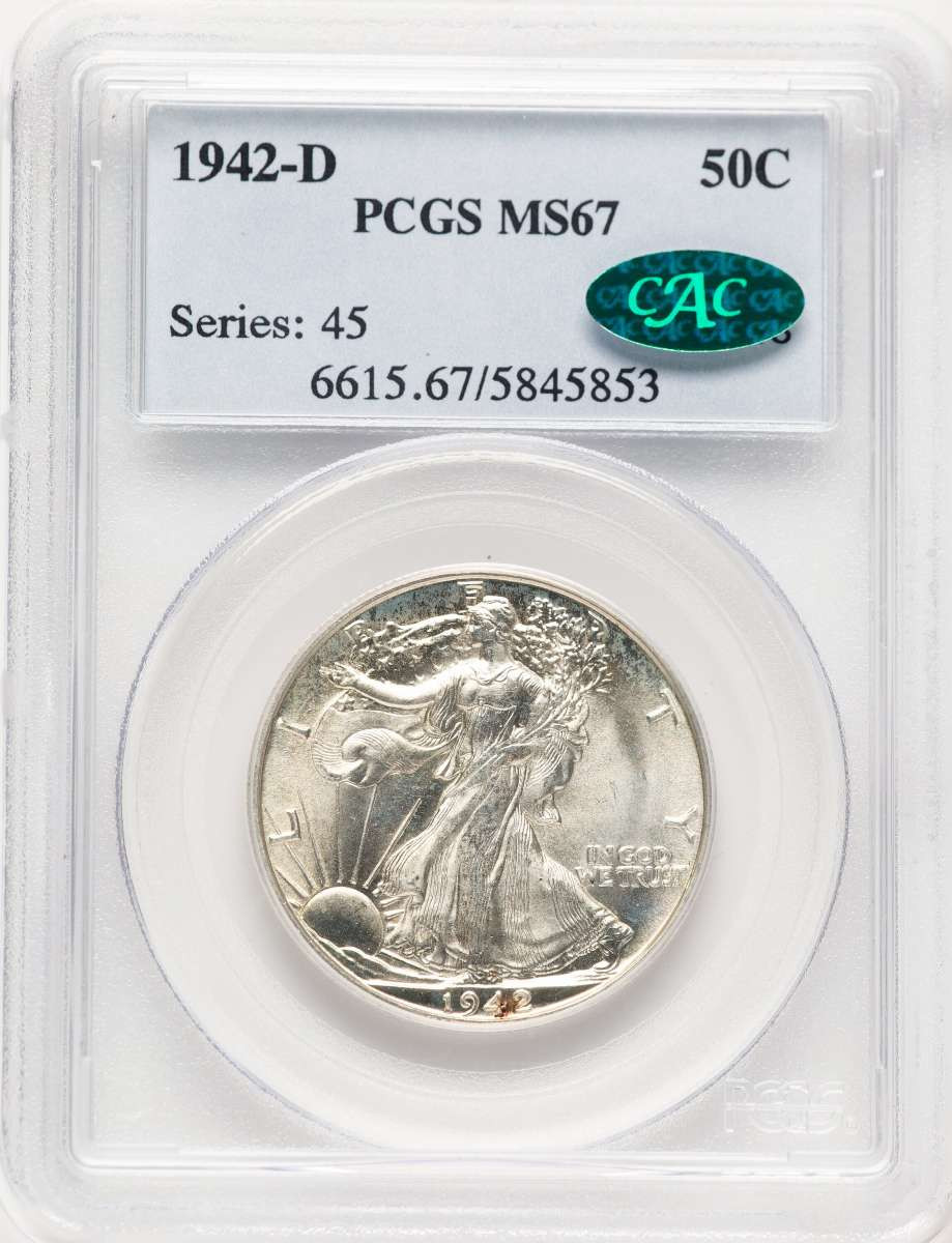1942-D 50C Walking Liberty Half Dollar Coin PCGS MS67  CAC coin front image