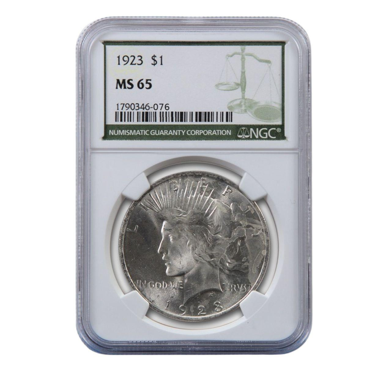  1923 Peace Silver Dollar NGC MS65 Green Label 