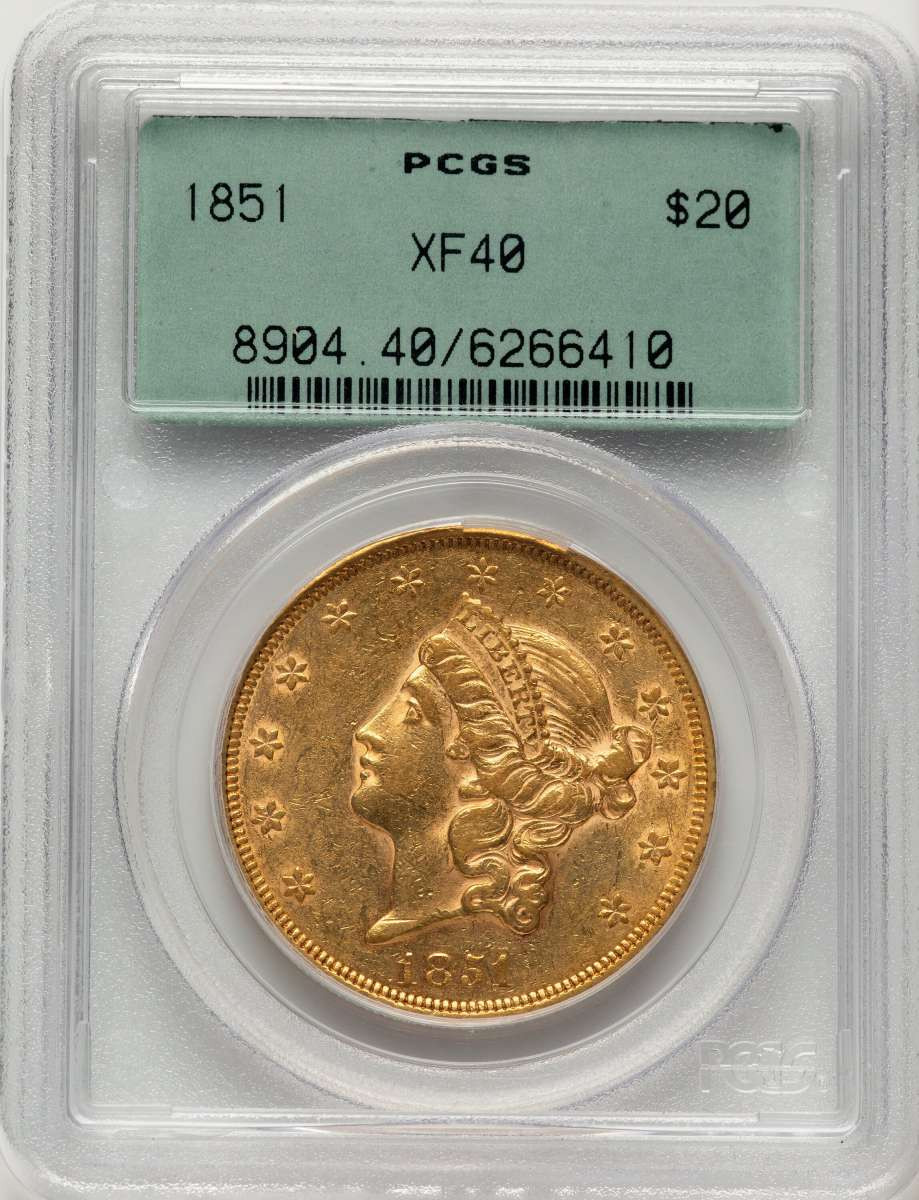 1851 $20 Liberty Gold Double Eagle PCGS XF40 coin front image