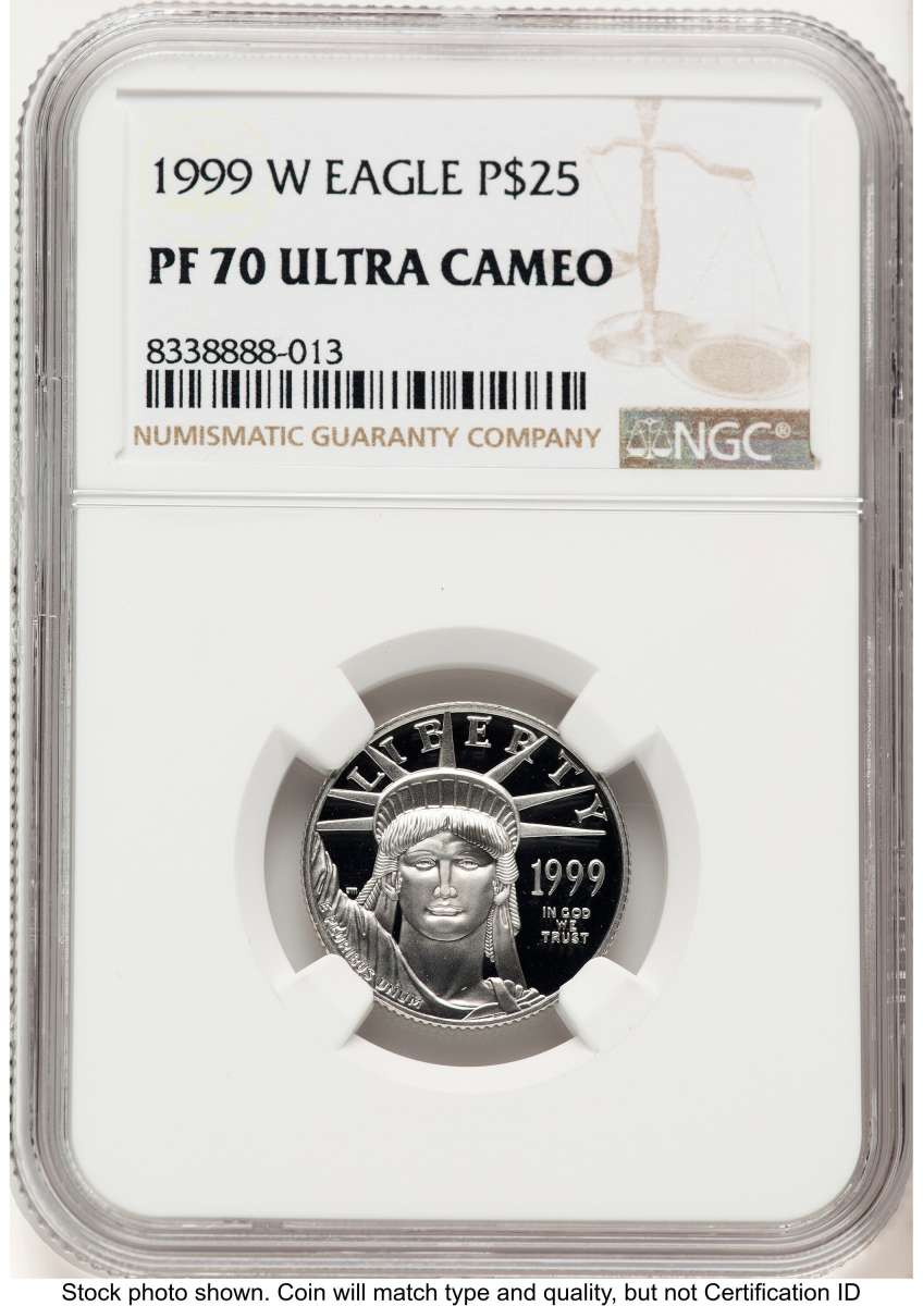 1999-W $25 Proof 1/4 oz Platinum Eagle Coin NGC PF70 UCAM - Statue of Liberty coin front image