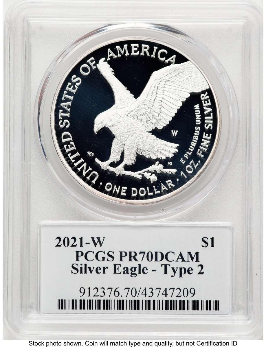 2021-W S$1 Proof American Silver Eagle Coin PCGS PR70 DCAM - Type