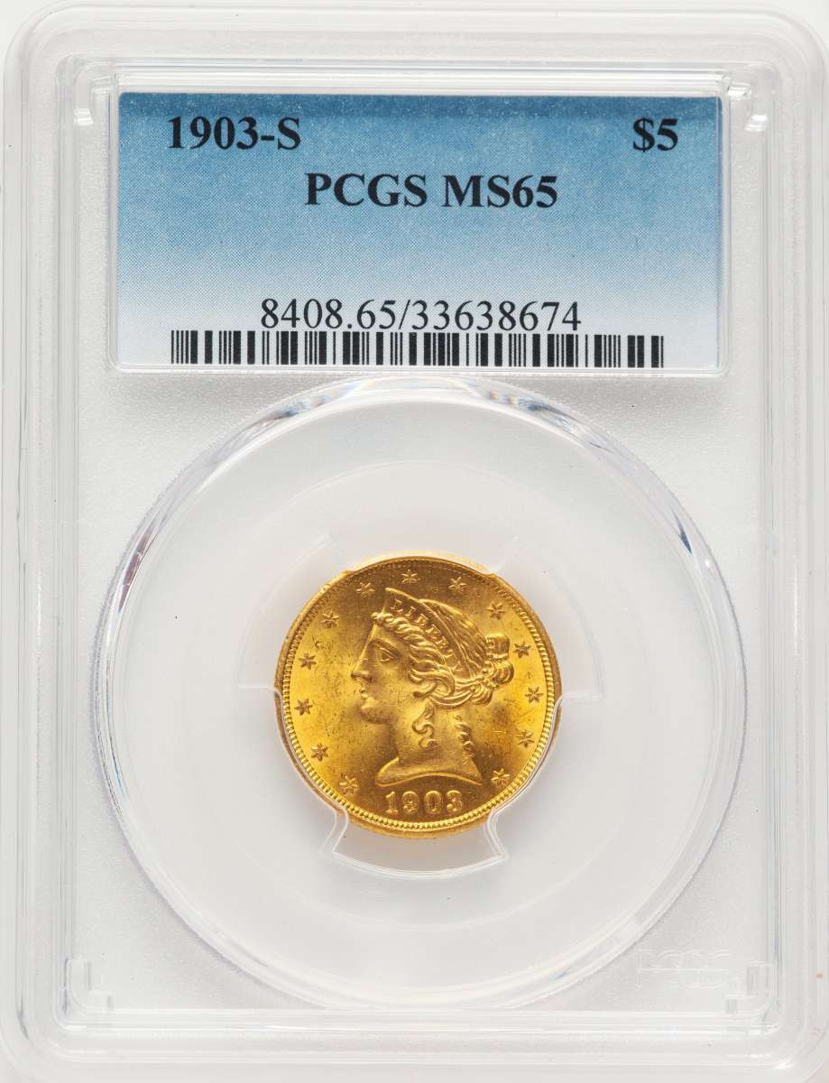 1903-S $5 Liberty Gold Half Eagle Coin PCGS MS65 coin front image