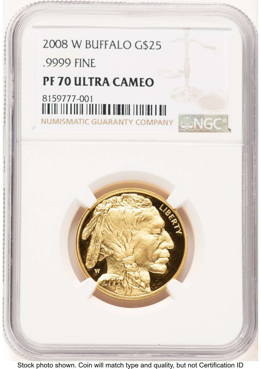 2008-W $25 Proof 1/2 oz American Gold Buffalo Coin NGC PF70 UCAM coin front image