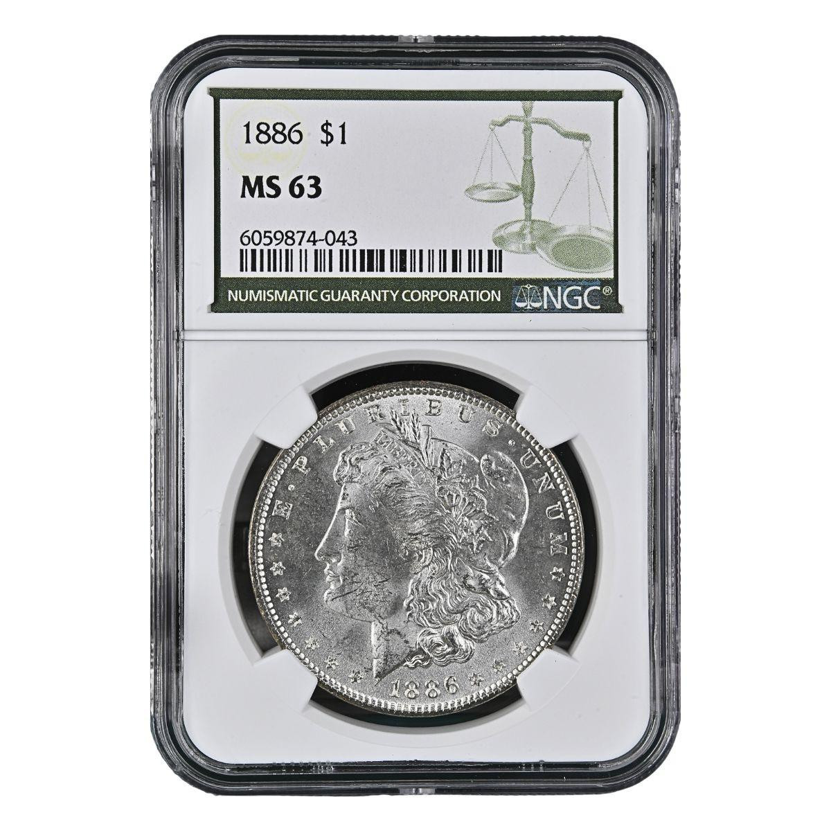 1886 $1 Morgan Silver Dollar NGC MS63 Green Label