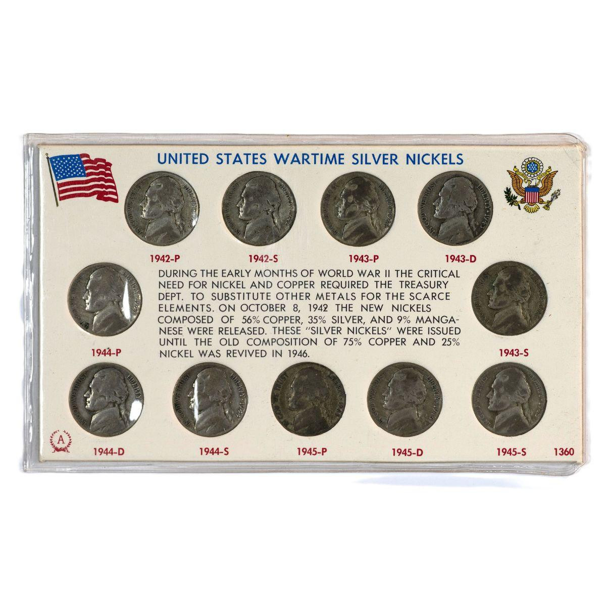 United States Wartime Silver Nickels Complete Set (1942–1945