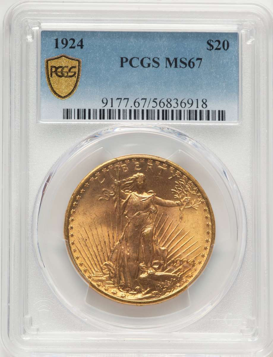 1924 $20 Saint Gaudens Double Eagle PCGS MS67 coin front image