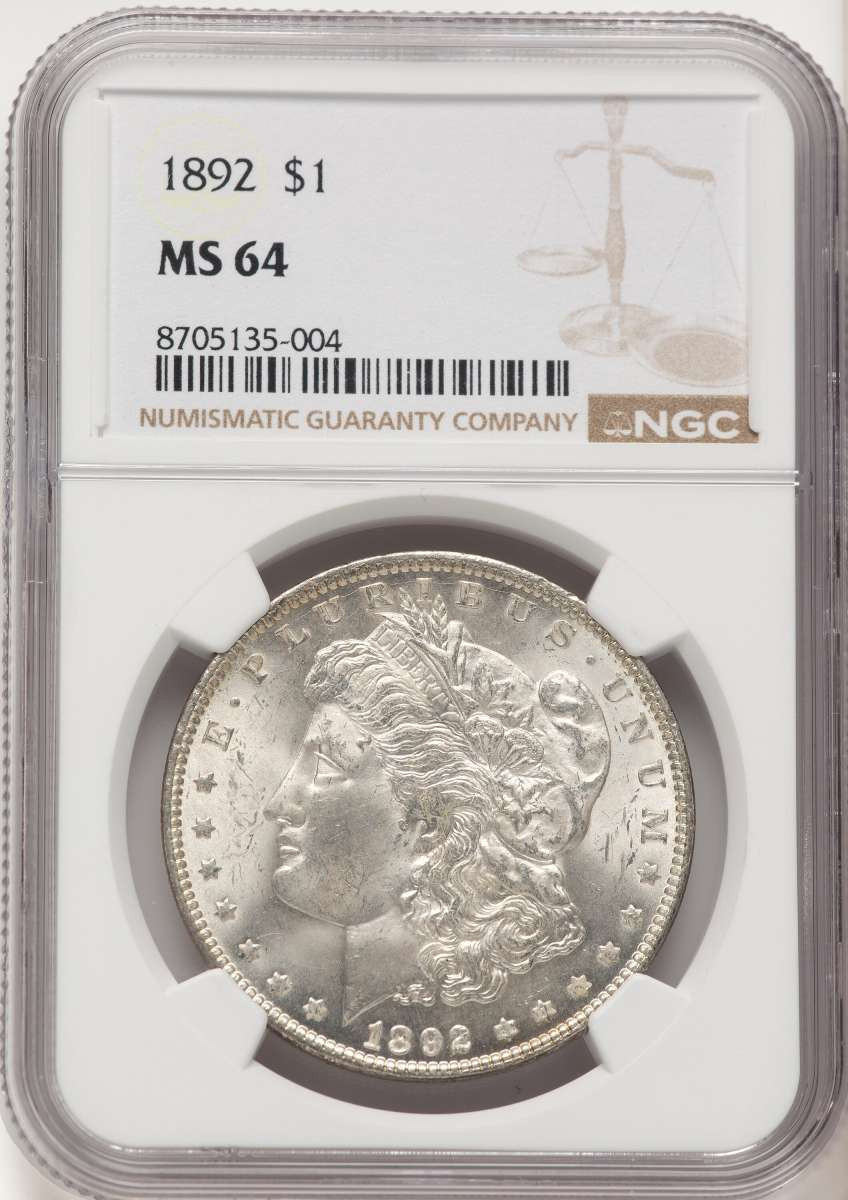1892 S$1 Morgan Silver Dollar Coin NGC MS64 coin front image