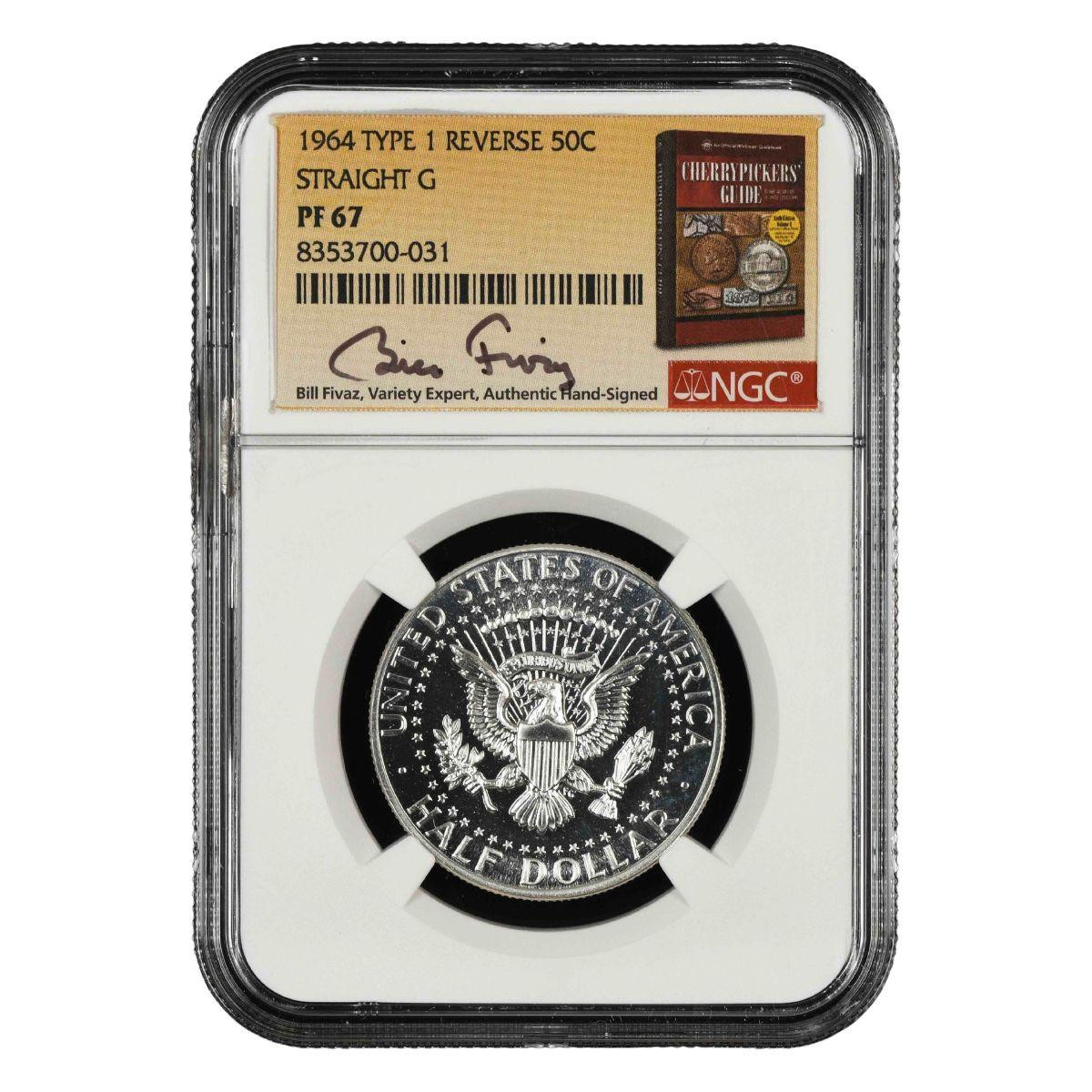 1964 Straight G Kennedy Half Dollar NGC PF67 Bill Fivaz Signature
