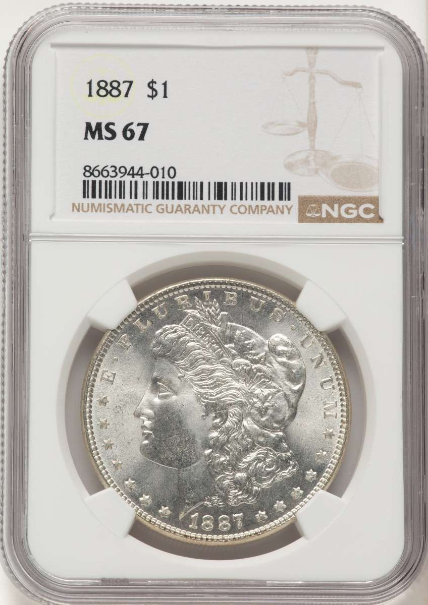 1887 S$1 Morgan Silver Dollar Coin NGC MS67 coin front image