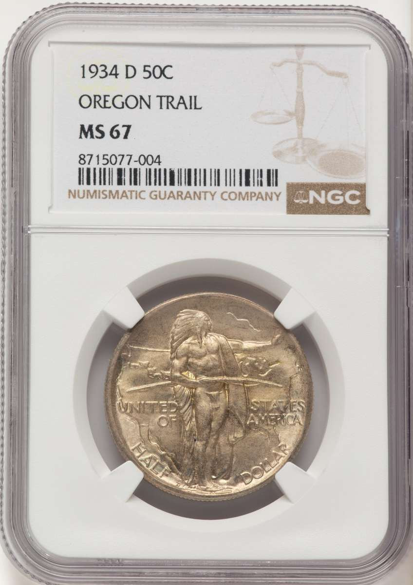 1934-D 50C Commemorative Silver Coin NGC MS67   Oregon coin front image