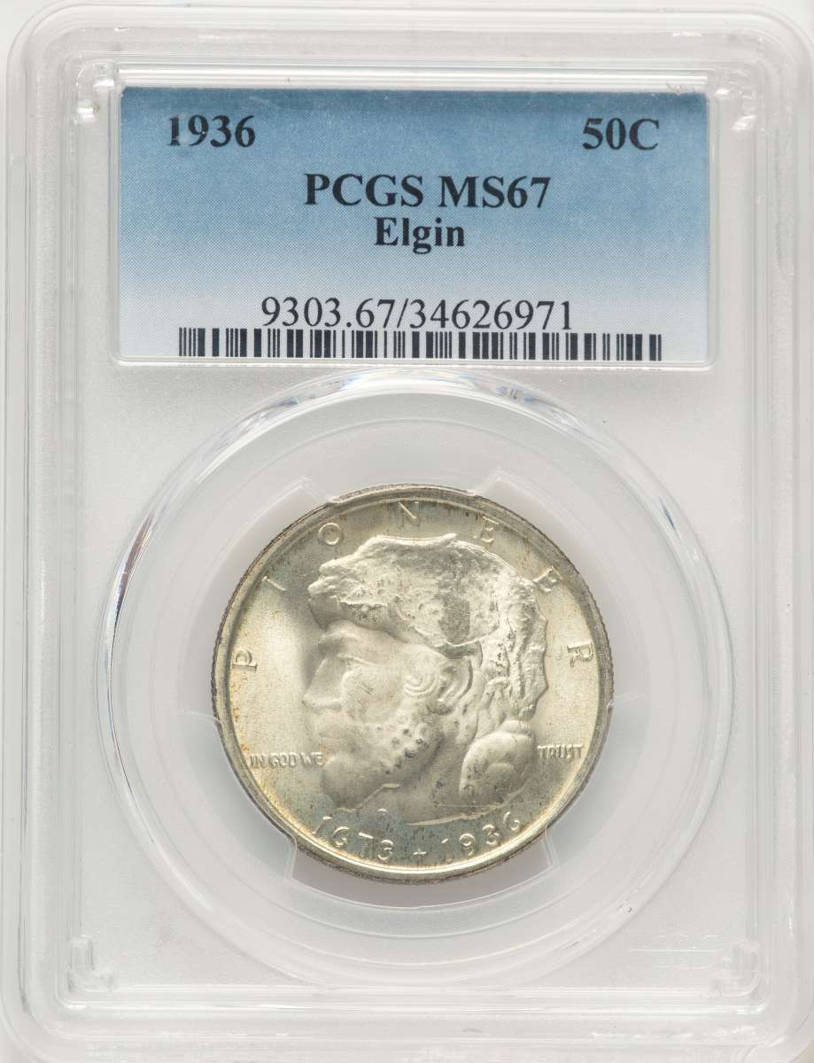 1936 50C Commemorative Silver Coin PCGS MS67   Elgin coin front image