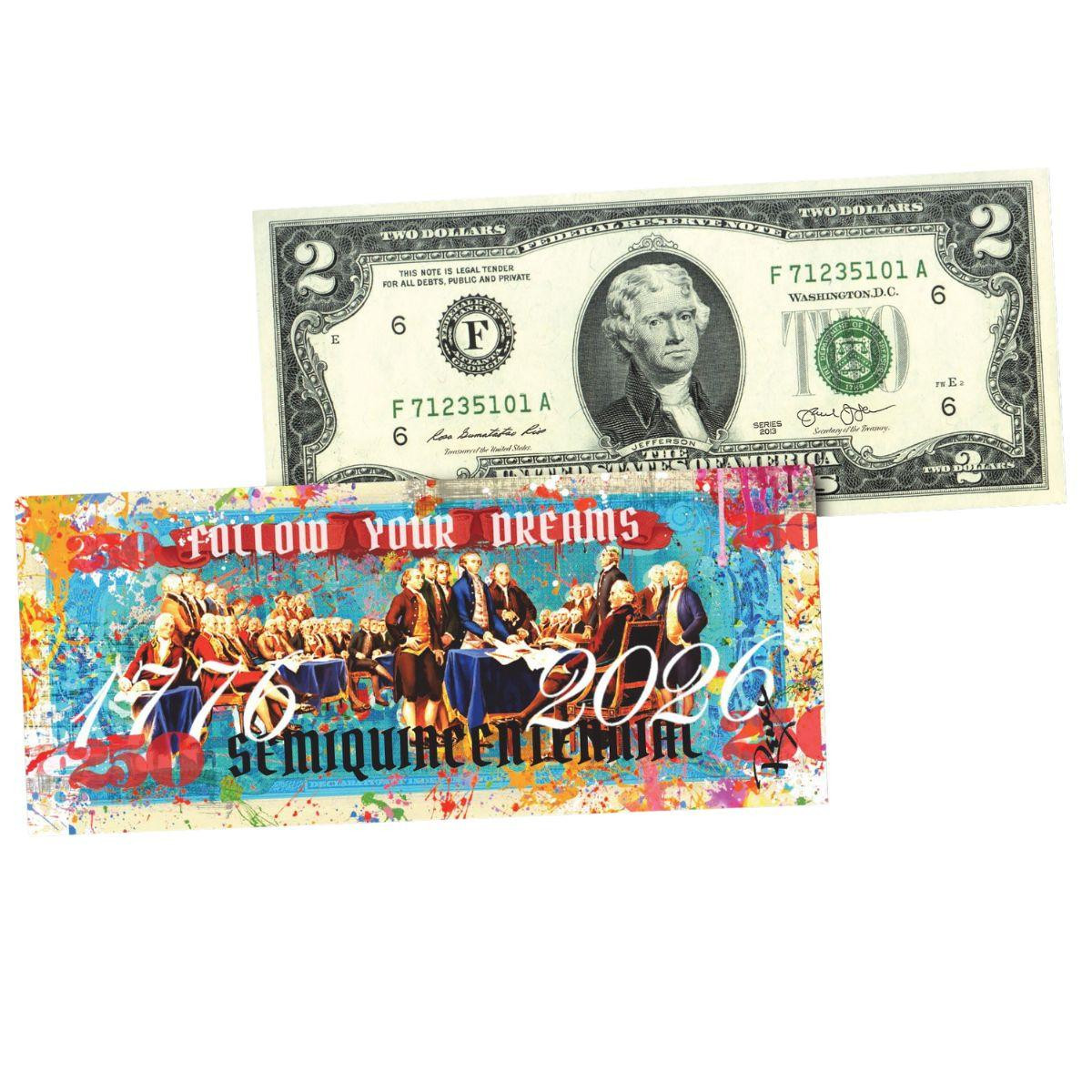 America's 250th Anniversary Collectible $2 Bill - RENCY Art Bill