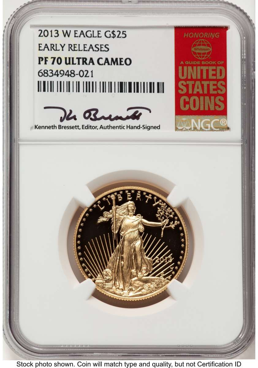 2013-W $25 Proof 1/2 oz American Gold Eagle Coin NGC PF70 UCAM - First Strike coin front image