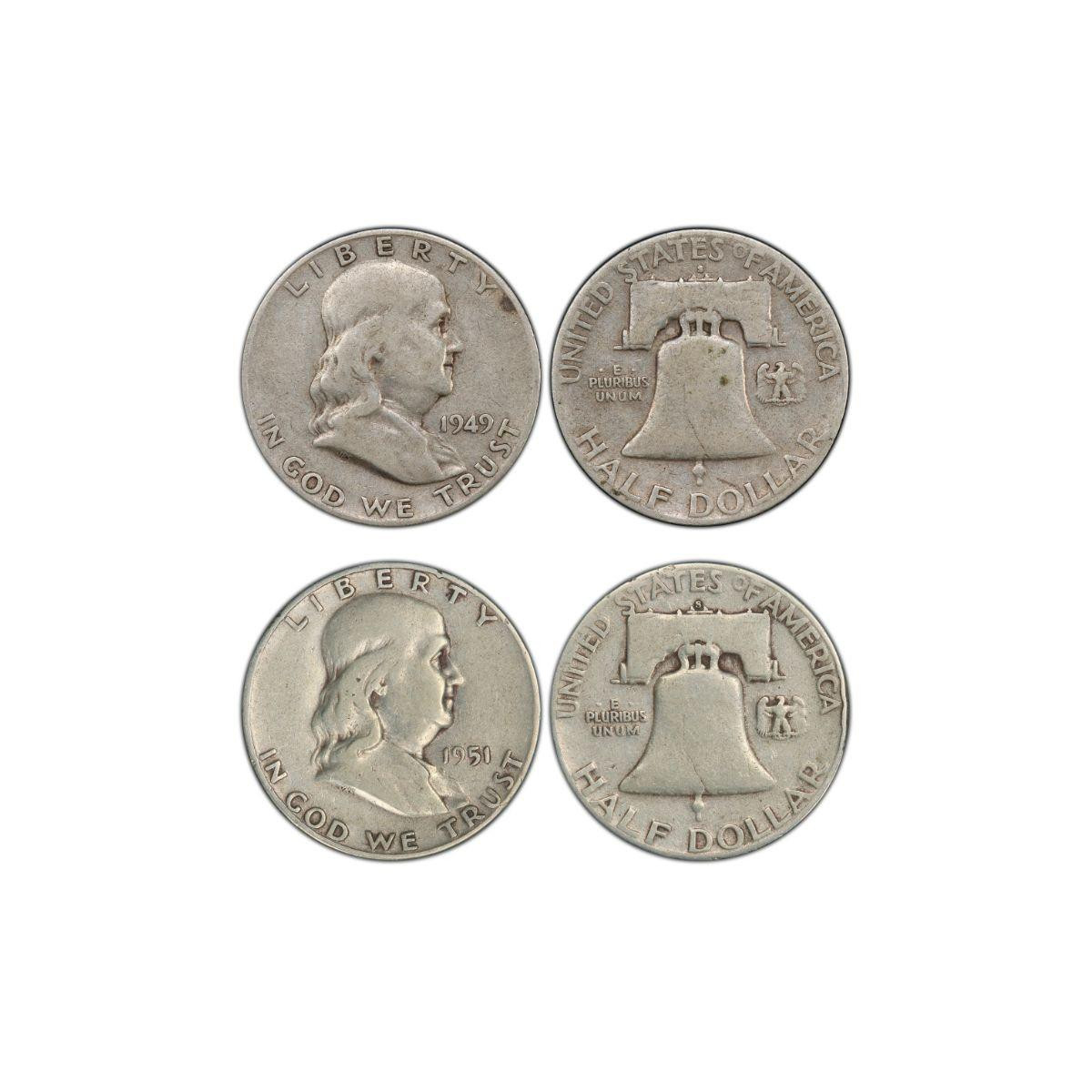 Complete San Francisco Franklin Half Dollar Set (5 Coins) – F to