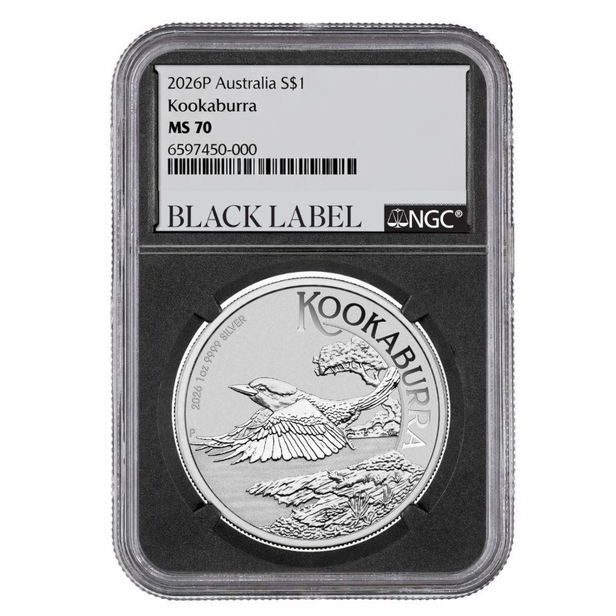 2026 1 oz Silver Kookaburra NGC MS70 Black Label (1 of 50) w/Box & COA