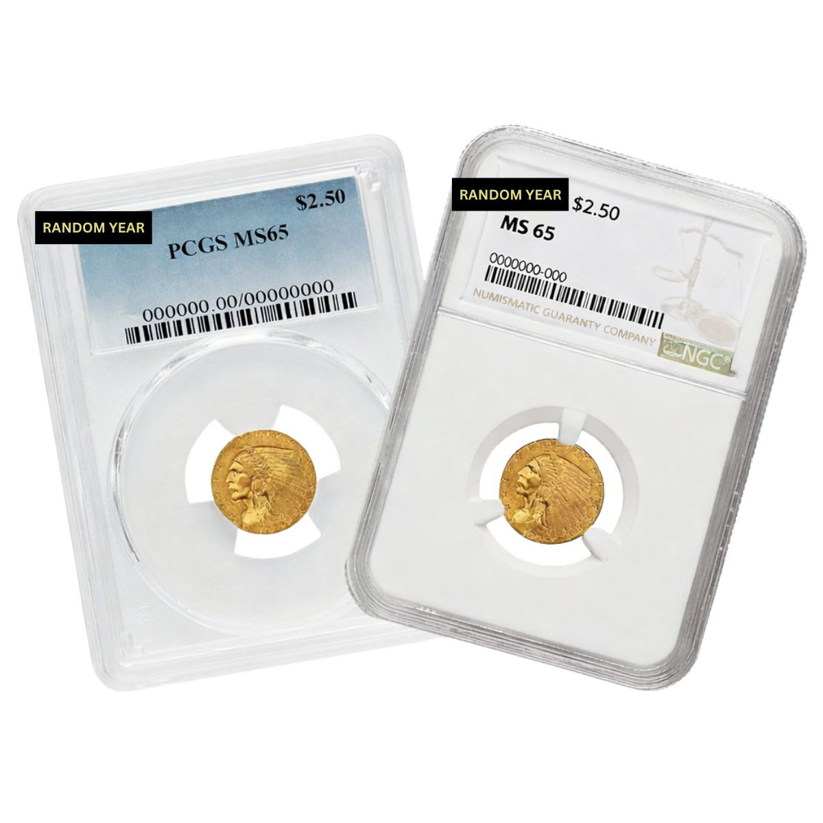 $2.5 Gold Indian Head PCGS/NGC MS65 (Random Year)