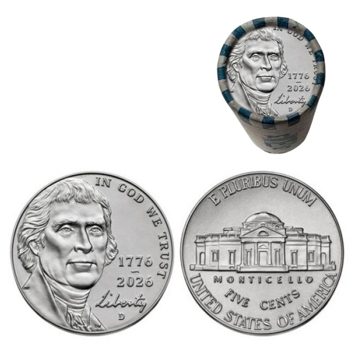  1776–2026 D America 250 Jefferson Nickel Roll BU 1-Year Issue 
