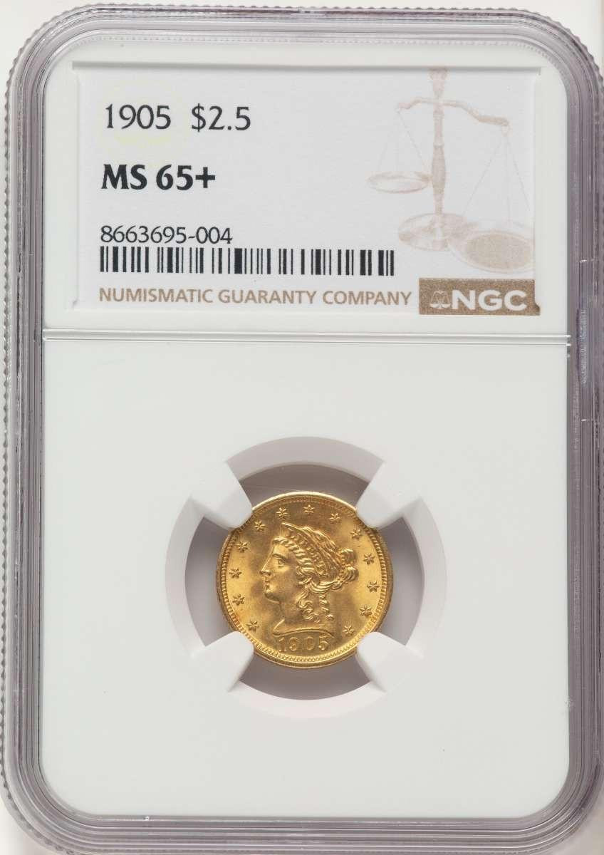 Bullionshark 1905 $2.5 Liberty Gold Quarter Eagle Coin NGC MS65  + - HAT507008007 