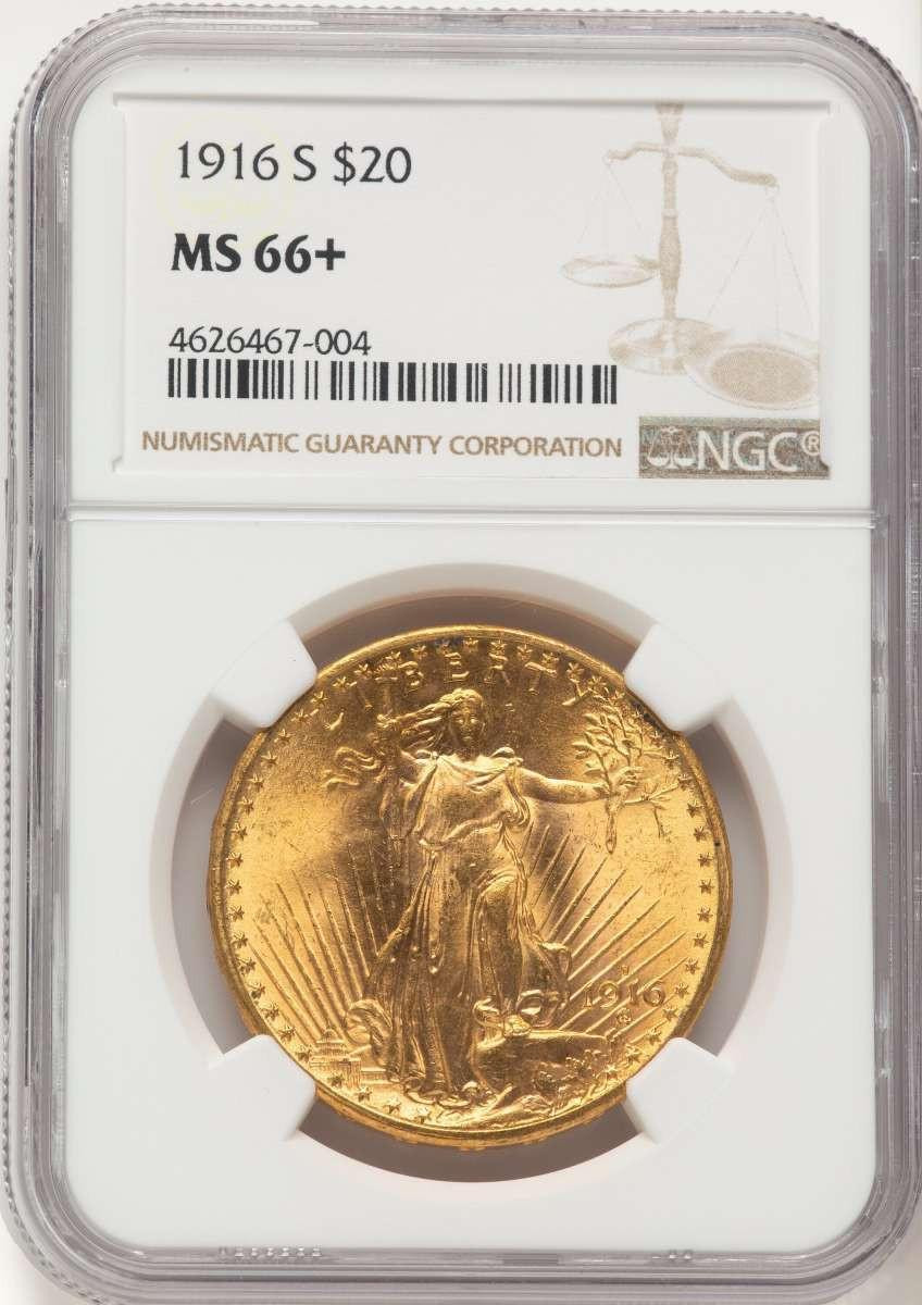 Bullionshark 1916-S $20 Saint Gaudens Double Eagle NGC MS66  + - HAT783791032 