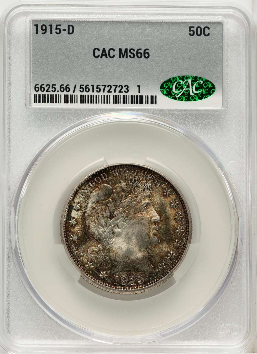 1915-D 50C Barber Half Dollar Coin CACG MS66 coin front image