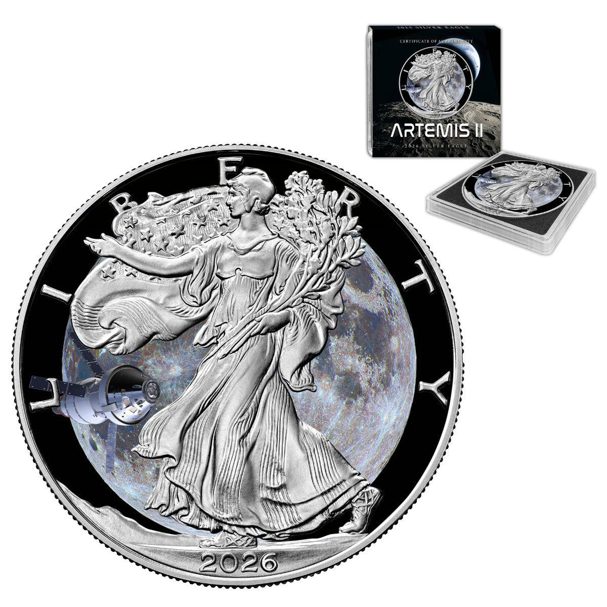  2026 Silver Eagle Artemis II Edition w/Box & COA - Colorized Silver Eagle 