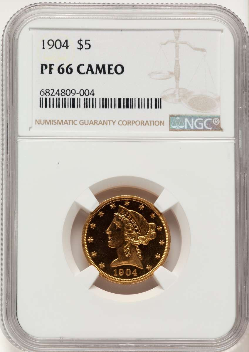 1904 $5 Proof Liberty Gold Half Eagle Coin NGC PF66 CAMEO coin front image