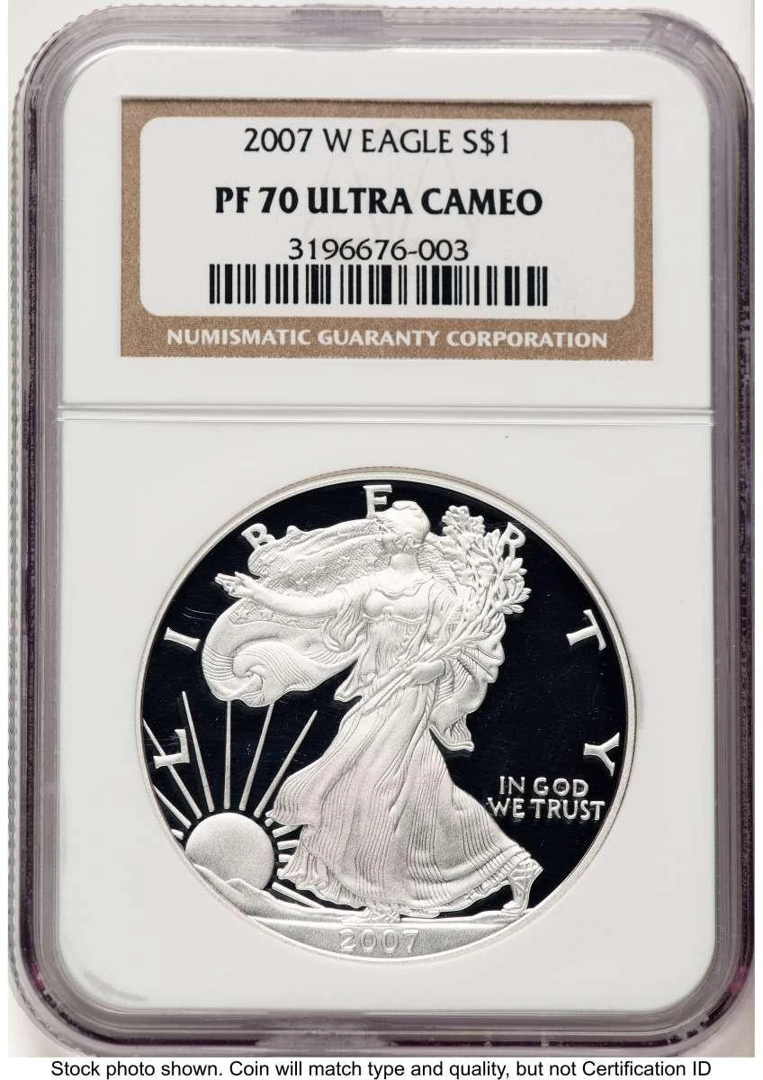 Bullionshark 2007-W S$1 Proof American Silver Eagle Coin NGC PF70 UCAM - HAT786145044 