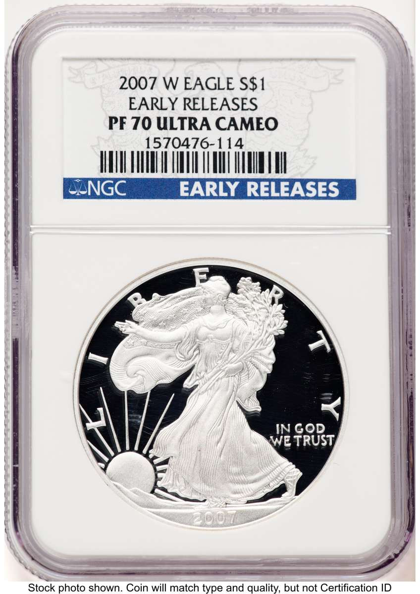 Bullionshark 2007-W S$1 Proof American Silver Eagle Coin NGC PF70 UCAM - HAT787442128 