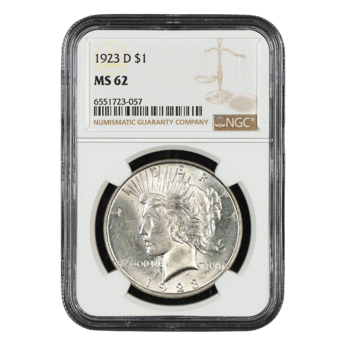 1923年 $1 リバティ 銀貨 MS62 NGC ピースダラー 1923-D $1 Peace Silver Dollar NGC/PCGS MS62