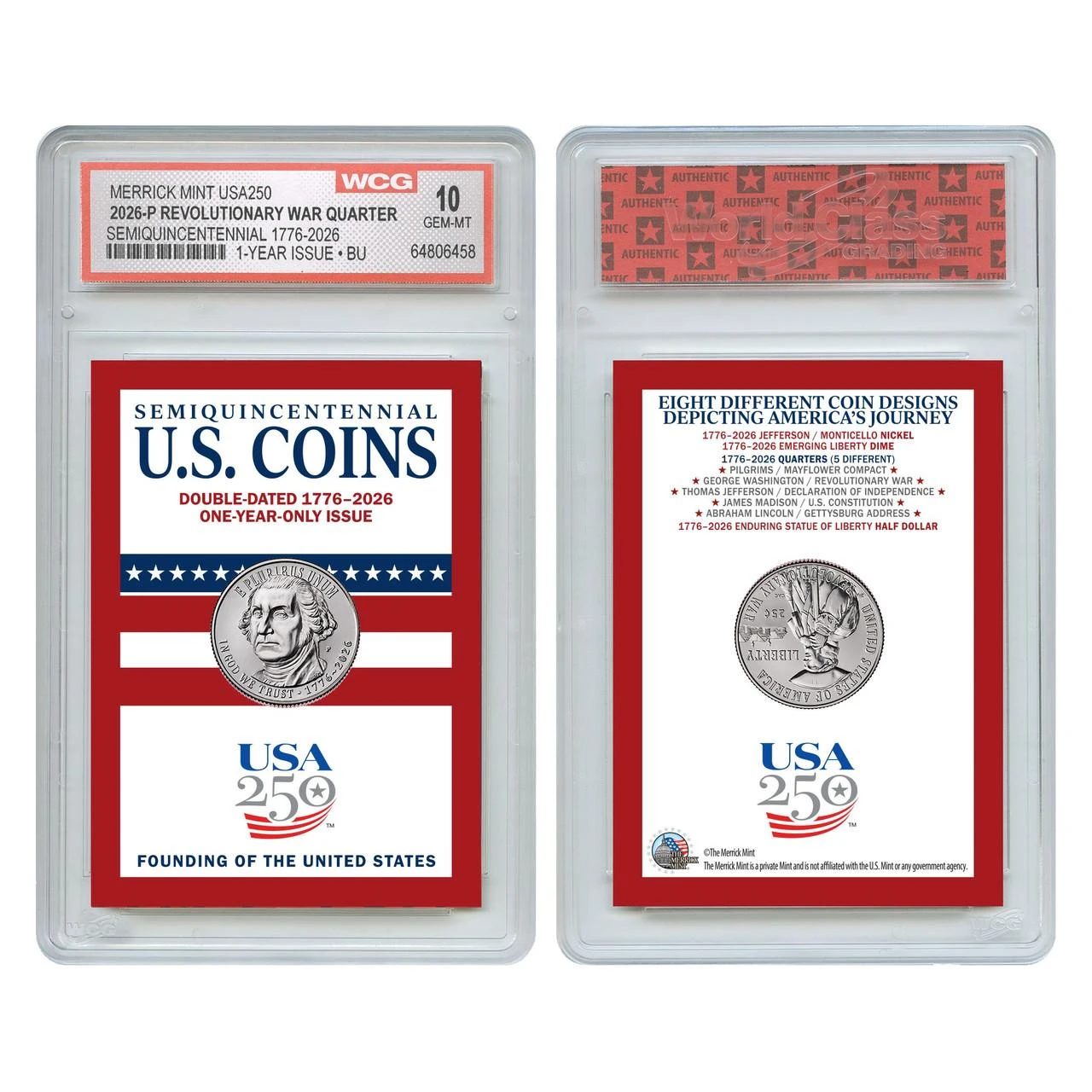  2026-P Revolutionary War Quarter & Trading Card Collectible WCG GEM MINT 10 (America 250 Semiquincentennial) 