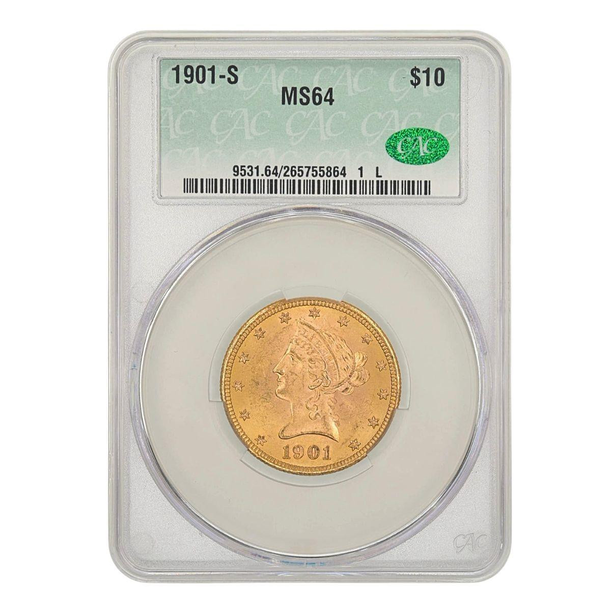  1901-S $10 Liberty Gold Eagle with Motto  CAC MS64 