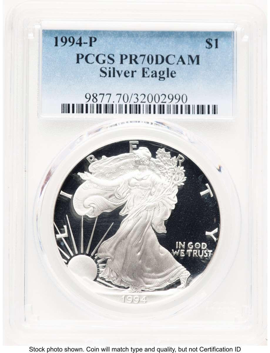 Bullionshark 1994-P S$1 Proof American Silver Eagle Coin PCGS PR70 DCAM - HAT758595012 